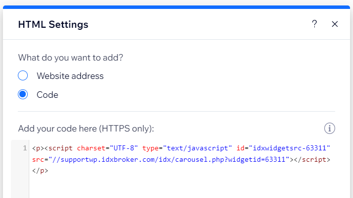 Integrating IDX with a WIX Site